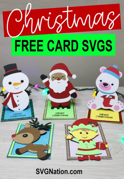 Cricut Handmade Christmas Cards Cricut Christmas Cards Free Svg, Cricut Christmas Cards, Elf Christmas Card, Diy Pop Up Cards, Svg Templates, Snowman Christmas Cards, Santa Christmas Cards, Card Svg, Cricut Christmas