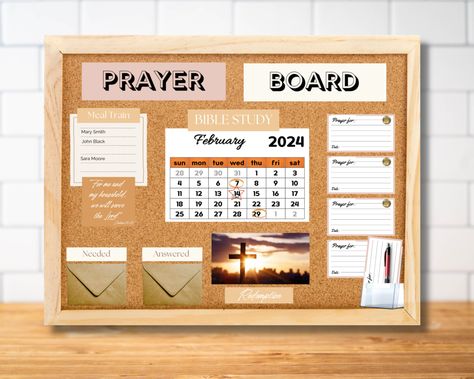 "Prayer Board Kits allows you to save time in creating meaningful bulletin boards.  The sleek Boho design allows you to set up your Prayer Board quickly and with style. Prefect for displaying prayer request, encouragement and community needs. Includes prayer request cards, Bible verses, headers, encouragement blocks, days of the week, plus 6 bonus editable sheets for your customization.  This Prayer Board Kit has unlimited printing.  Teachers, Ministry Leaders and individuals will love these Prayer Board Kits in the classroom, church or at home. These printables are an excellent addition to your Ministry outreach and encourage lifting prayer to God. Download now to start using this Prayer Board Kit.  This listing is for a digital file only. No physical items will be printed, mailed, or ema Prayer Boards For Kids, Prayer Board Ideas Diy Free Printables, Prayer Board Inspiration, Vision Board Christian, Christian Wall Collage, Prayer Request Board, Prayer Board Ideas Creative, Prayer Request Cards, Diy Prayer Board