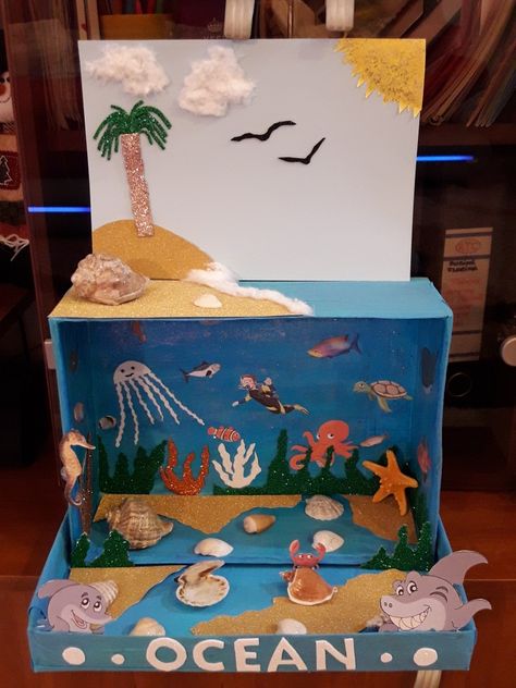 Marine Ecosystem Project, Aquatic Ecosystem Project, Ocean Habitat Project For Kids, Habitat Project, Ocean Diorama, Ocean Art Projects, Diorama Kids, Aquarium Craft, Ecosystems Projects