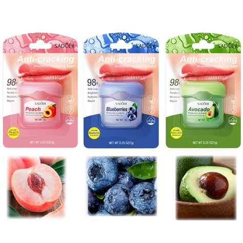 PRICES MAY VARY. 💋【Pure Natural Ingredients】The Diaro lip balm set has pure natural ingredients. Each set has three flavors: avocado, blueberry, and peach. They also have tocopherol. These ingredients moisturize and nourish lips. They give a lusciously lubricated treat. 💋【 Wonderful experience 】Lip mask removes dead skin and reduces lip lines. It makes your lips soft and bright, with a hint of fruit smell. 💋【Light and easy to absorb】This chapstick is light and easy to absorb. It's moist but n Peach Blueberry, Hydrating Essence, Soften Lips, Lip Balm Set, Lip Butter, Smooth Lips, Peaches Cream, Flaky Skin, Chapped Lips