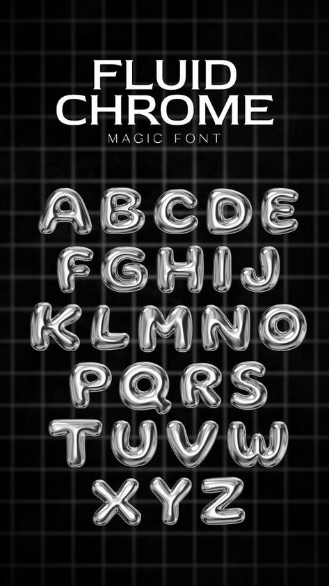 Chrome Font Alphabet, Silver Typography Fonts, Chrome Font, Pinterest Banner, Silver Typography, Magic Font, Metal Typography, Silver Font, Magazine Fonts