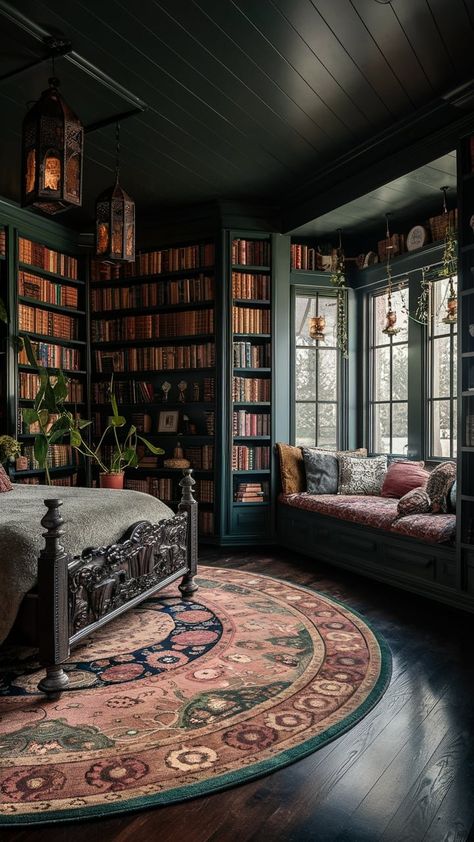 Midnight Escapes: Dark Cottagecore Bedroom Aesthetic — Coastal Cottage by Celeste Gothic Cottage Aesthetic, Dark Cottage Core Interior Design, Vintage Bedroom Inspo Aesthetic, Dark Cottage Interiors, Hobbit Aesthetic Bedroom, Dark Cottagecore Apartment, Whimsigoth Home Aesthetic, Practical Magic Bedroom Aesthetic, Whimsygoth Bedroom Ideas