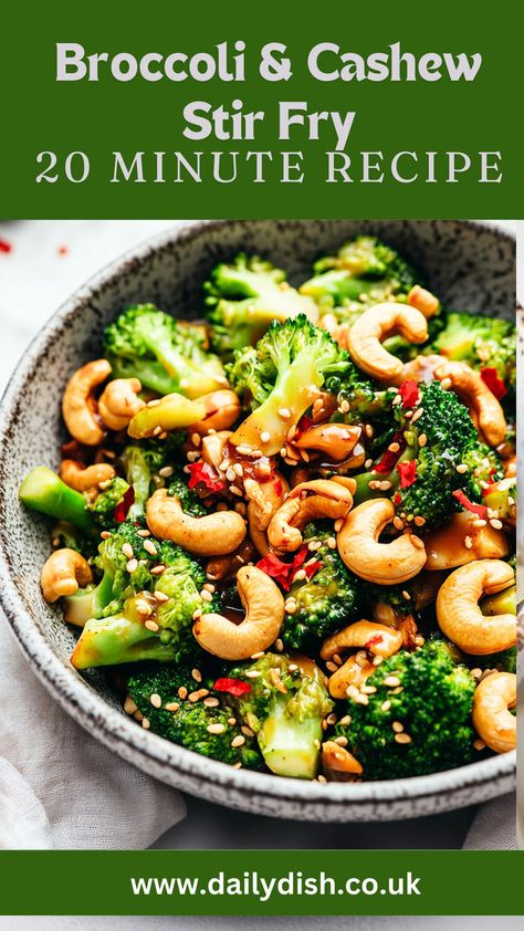 Broccoli & Cashew Stir Fry With A Teriyaki Sauce Broccoli Cashew Stir Fry, Cashew Stir Fry, Broccoli Cashew, Teriyaki Stir Fry, Vegan Stir Fry, Quick Stir Fry, 20 Minute Recipes, Homemade Teriyaki Sauce, Vegan Meal