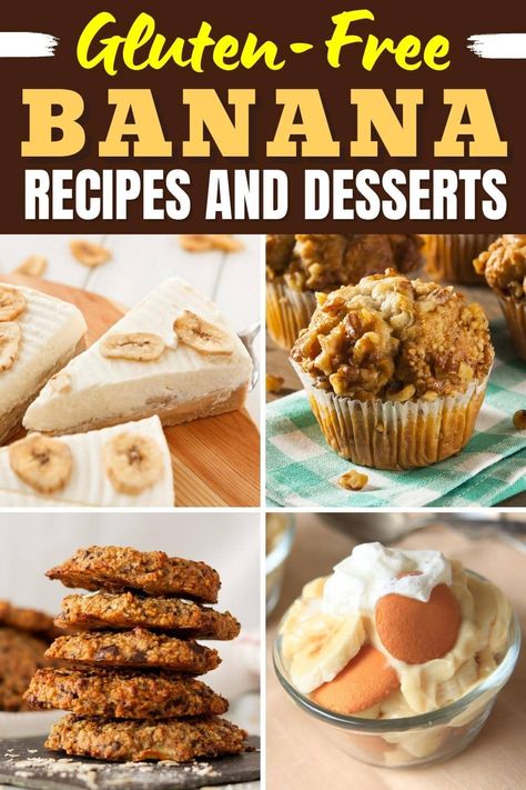 Gone are the days of sad gluten-free recipes, and these gluten-free banana recipes and desserts are proof. They're sweet, tender, and simply to die for. Banana Dessert Gluten Free, Gluten Free Banana Dessert Recipes, Banana Gluten Free Recipes, Banana Recipes Gluten Free, Flourless Banana Bread, Banana Desserts, Ripe Banana Recipe, Gluten Free Shortbread, Gluten Free Pastry