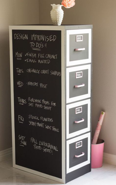 52 DIY Chalkboard Paint Ideas for Furniture and Decor Chalkboard Paint Projects, Painted File Cabinets, File Cabinet Makeover, Board Paint, Chalkboard Decal, Diy Chalk, Diy Chalkboard, Cabinet Makeover, Chalkboard Paint