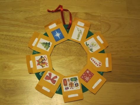 Christmas wreath with the true meaning of Christmas symbols/scriptures.  Activity Days Christmas. Lds Activity Days Ideas, Activity Days Ideas, Activity Day Ideas, Lds Activity Days, Symbols Of Christmas, Lds Christmas, Christmas Sunday School, Primary Activity, True Christmas