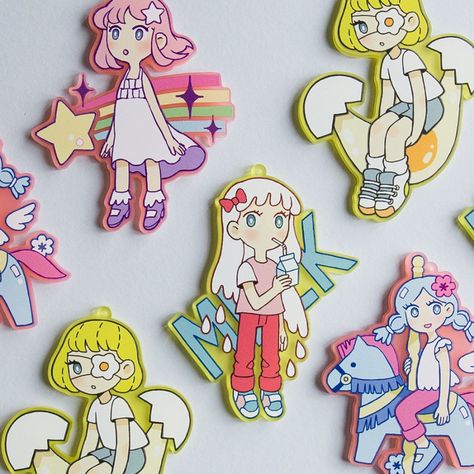 Custom Frosted Acrylic Charms Cute Acrylic Charms, Acrylic Charms Anime, Acrylic Charms Ideas, Acrylic Charm Ideas, Art Fair Booth, Promotional Merchandise, Frosted Acrylic, Free Artwork, Artist Alley