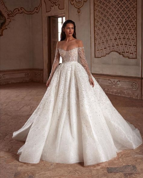 Milla Nova, Wedding Dresses Princess Ballgown, Lace Ball Gowns, Formal Wear Dresses, Fall Wedding Guest Dress, Princess Wedding Dress, Princess Bride, Chapel Train, Princess Wedding Dresses