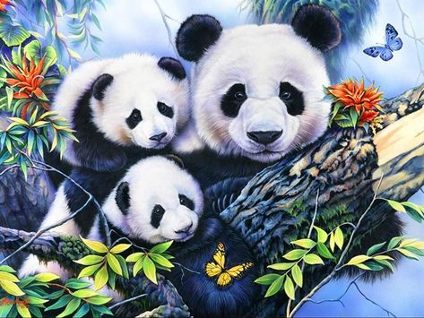 Panda Family, Panda Mignon, Creature Fantasy, Panda Lindo, Decoupage Tissue Paper, Napkin Decoupage, Panda Bears, Paper Napkins For Decoupage, Panda Art