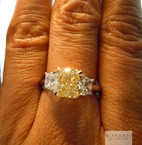 fancy light yellow diamond ring Light Yellow Diamond Ring, Light Yellow Diamond, Yellow Diamonds Engagement, Yellow Diamond Ring, Fancy Light, Three Stone Diamond Ring, Yellow Diamond Rings, Fancy Lights, Platinum Wedding Rings