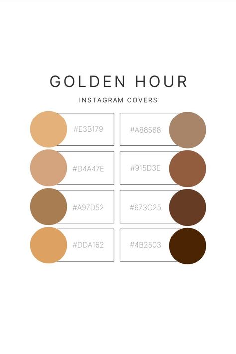 Color palette for Instagram cover; gold color palette; best color palette for golden hour; gold color palette for posting on social media--Instagram, Facebook, TikTok; with hex number codes Color Palette For Dress, Gold Color Hex, Color Palette For Summer, Number Codes, Summer Golden Hour, Gold Hex, Gold Color Palette, Flat Color Palette, Wedding Color Pallet