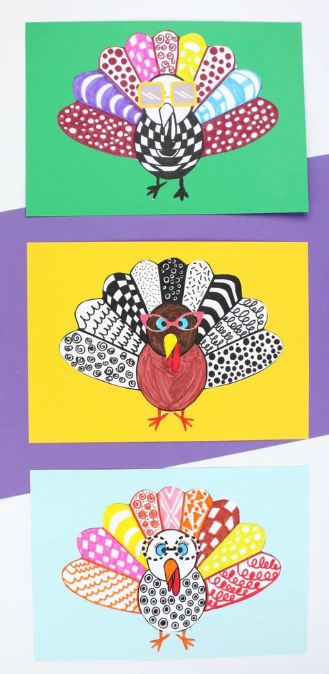 Crazy Turkey Art With Printable Turkey Template - Emma Owl Turkey Doily Craft, 2nd Art Projects, November Art Crafts For Kids, Art For Junior High, Thanksgiving Art Projects 3rd Grade, Thanksgiving Art Grade Two, Thanksgiving Collaborative Art, Elementary Thanksgiving Art Projects, Kindergarten Turkey Art