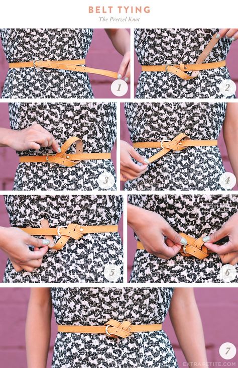 ExtraPetite.com - Flared tweed shift   styling a too-long belt How To Wear Belts, 일본 패션, Mode Tips, Extra Petite, Mode Boho, Mode Casual, Belt Style, Clothing Hacks, Petite Fashion