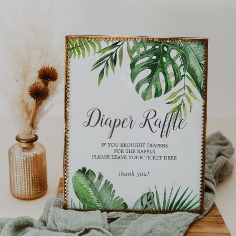 Wild Tropical Palm Baby Shower Diaper Raffle Sign Summer Craft - modern baby shower sign, beach diaper raffle sign, tropical diaper raffle ticket, botanic girl baby shower game, summer boy baby shower decor, exotic watercolor palm leaves k083, wild rainforest jungle fern foliage, elegant palm tree leaf greenery, tropic botanical plant banana palms, green and white outdoor nature Tropical Baby Shower Theme, Hawaiian Baby Showers, Boy Baby Shower Decor, Diaper Raffle Sign, Luau Baby Showers, Tropical Baby Shower, Summer Craft, Raffle Ticket, Baby Shower Sign