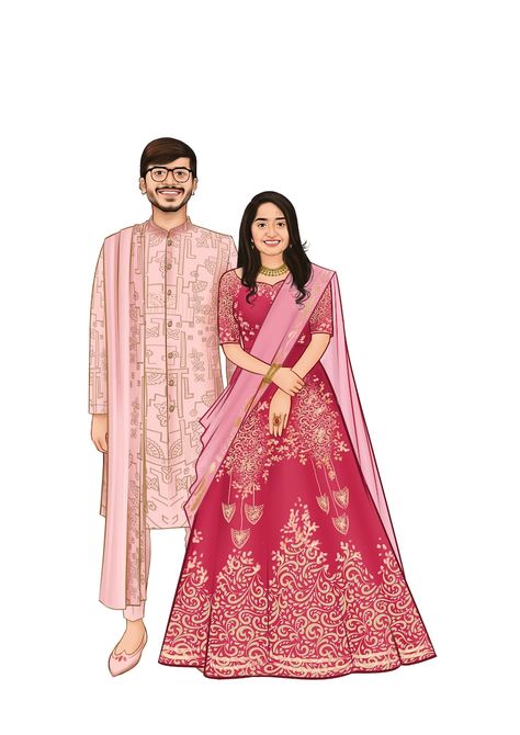 Buy Custom Couple Caricature From Photos, Wedding Caricature Invite, Personalized Wedding Gift for Couple Online in India - Etsy Wedding Caricature Couple, Low Neck Blouse Designs, Cricket Wedding, Wedding Couple Illustration, Creative Wedding Invitations Design, Canva Illustration, Couple Illustrations, Cartoon Wedding Invitations, Couple Illustration Wedding