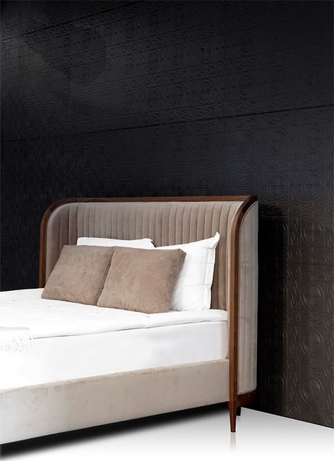 Leather double bed with upholstered headboard MANHATTAN | Bed by Mobi_2 Latest Modern Bed Designs, Leather Bed Back Design, Modern Wooden Bed Design, Bed Ideas Aesthetic, Modern Bed Designs, Wooden Headboards, Bed Aesthetic, Bed Back Design, Leather Bed Headboard