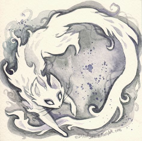 Pangur Ban, Secret Of Kells, Spirit Drawing, Cat Spirit, Spirit Art, Muster Tattoos, Spirit Animal Art, Watercolor Pictures, Spirited Art