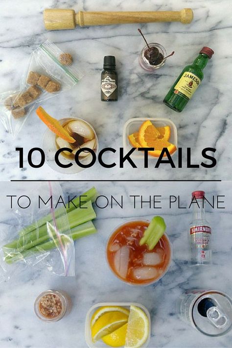 10 Classic Cocktails You Can Make on the Plane #packingtips #foodie #recipes #planetips #drinks #cocktails Mini Cocktail Kit, Alcohol Mixers, Classic Drinks, Fun Drinks Alcohol, Travel Drinks, Coctails Recipes, Popular Cocktails, Cocktails To Try, Homemade Cocktails