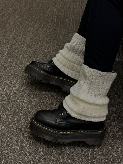 Low Doc Martens With Leg Warmers, Loafer Boots Outfit, Leg Warmers Doc Martens Boots, Mr Martens Boots Outfit, Docs Shoes Outfits, Socks For Dr Martens, Leg Warmers Over Doc Martens, Doc Martins With Leg Warmers, Doc Marten Leg Warmer