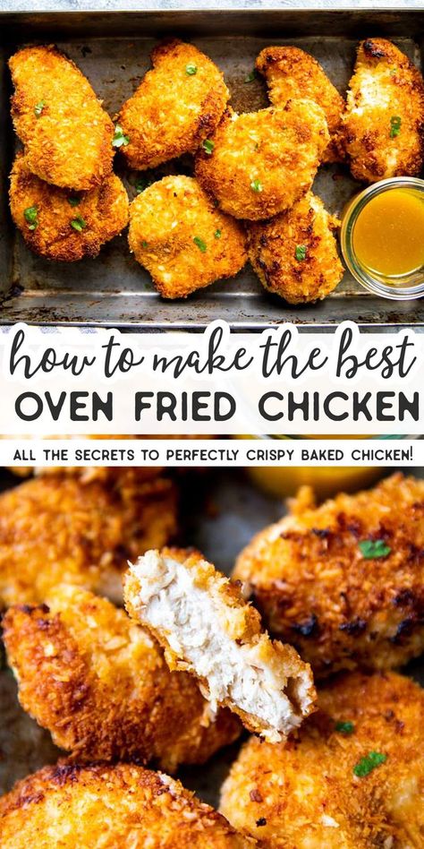 Best Oven Fried Chicken, Oven Fried Chicken Tenders, Best Crispy Chicken, Baked Chicken Cutlets, Baked Chicken Strips, Baked Fried Chicken, Crispy Oven Fried Chicken, Crispy Baked Chicken Thighs, Crispy Oven Baked Chicken