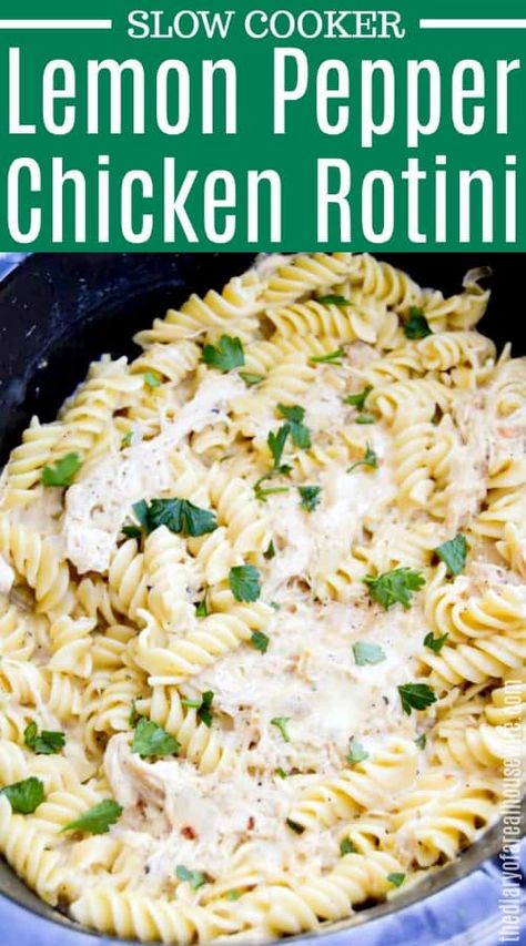 Lemon Pepper Chicken Pasta Crockpot, Lemon Pepper Chicken Casserole, Lemon Pepper Chicken Crockpot, Chicken And Rotini, Pasta Recipe With Chicken, Stomach Diet, Slow Cooker Pasta Recipes, Lemon Chicken Pasta, Recipe With Chicken