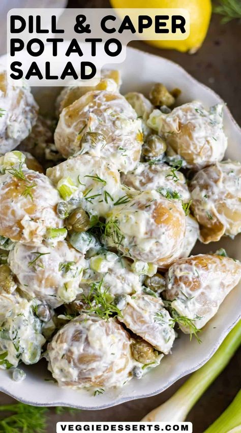 This Caper Potato Salad takes the traditional recipe up a notch with a tangy, creamy sauce that combines sour cream, dill, lemon zest, and a bold burst of capers. Potato Salad With Capers, Herb Potato Salad, Dill Pickle Potato Salad, Pickle Potato Salad, Salad With Capers, Farmhouse Cooking, Herbed Potato Salad, Salad Potato, Potato Salads