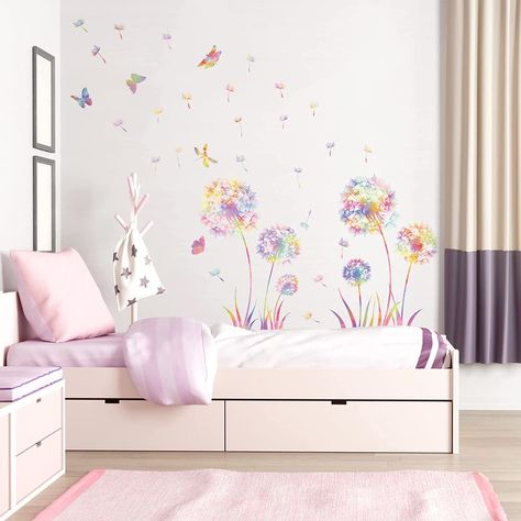 PRICES MAY VARY. 💐Colourful dandelion and butterfly wall tattoo: Our dandelion and butterfly wall stickers have exquisite patterns, which are very suitable for decorating the living room and bedroom, and instantly bring a natural and cosy atmosphere to the room and let you relax. 💐Decorative scene: The dandelion wall sticker dandelion and butterflies are very suitable for bedrooms, living rooms, girls rooms, corridors, offices, children's rooms, window sills, etc. 💐Easy to peel and stick: Sim Wildflower Toddler Girl Room, Girls Butterfly Bedroom, Girls Bedroom Wall Color, Bear Bedroom, Butterfly Room Decor, Dandelion Wall Decal, Butterfly Bedroom, White Wall Bedroom, Beds For Small Rooms