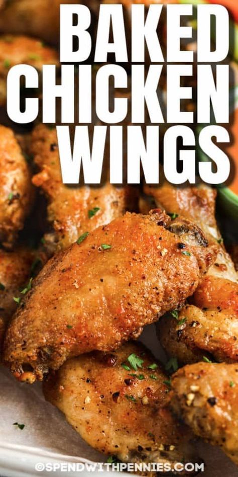 Baked Chicken Party Wings Recipes, Baked Crispy Wings, Restaurant Style Chicken Wings, Naked Wings In The Oven, Party Wings In Oven, Baking Chicken Wings In Oven, How To Bake Chicken Wings In The Oven, Extra Crispy Baked Chicken Wings, Crispy Chicken Wings In The Oven