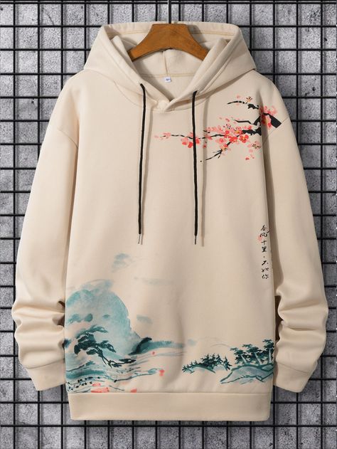 Mountain Art Painting, Mountains Art Painting, Watercolor Blossom, Chinese Letters, Men Hoodies, North And South America, Mountain Art, Drawstring Hoodie, Light Display