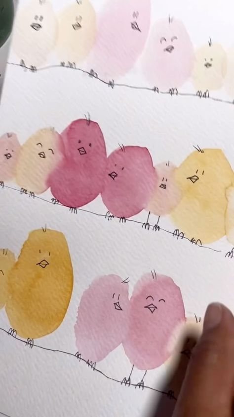 Quick tutorial by @bluebellarts ♥️ | Instagram Simple Watercolor Animals For Beginners, Water Colours For Beginners, Kid Watercolor Ideas, Watercolor For Kids Easy, Watercolor And Ink Tutorial, Simple Water Coloring Ideas, Easy Water Coloring Ideas, Watercolour Painting Ideas For Beginners, Watercolour For Kids