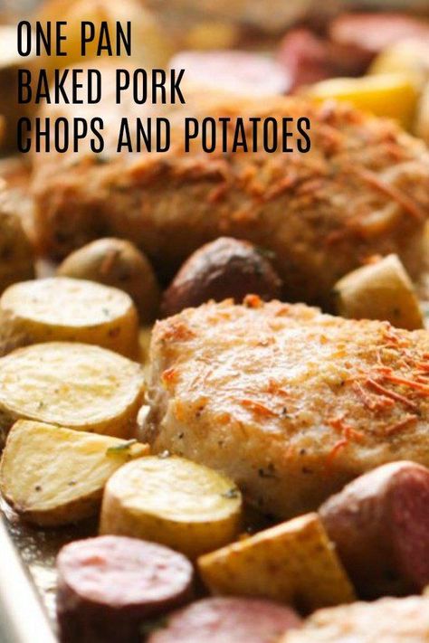 I love dinners that come ready with a side dish. This Sheet Pan Baked Pork Chops and Potatoes, is exactly that. You simply cook it all together and you only have one dish. One dish meals that include a side? Count me in. I am all for easy recipes. You have to try our Sheet Pan Baked Pork Chops and Potatoes. Baked Pork Chops And Potatoes, Pork Chops Potatoes, Sheet Pan Pork Chops, Roasted Pork Chops, Baked Boneless Pork Chops, Sheet Pan Pork, Cheese Pork Chops, Oven Pork Chops, Roast Pork Chops