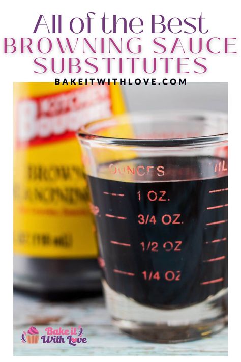 Measuring glass of browning sauce with container in background for browning sauce substitute information page. Browning Seasoning Sauce, Browning Sauce Recipe, Browning Sauce, Gravy Master, Secret Sauce Recipe, Baking Substitutions, Soy Sauce Substitute, Holidays Ideas, Baking Substitutes