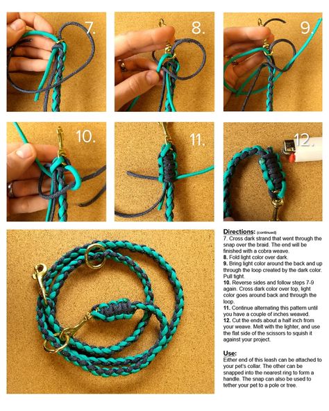 Macrame Dog Leash Diy, Paracord Dog Leash Tutorial, Dog Leash Diy, Braided Dog Leash, Paracord Projects Diy, Handmade Dog Accessories, Paracord Dog Leash, Paracord Braids, Diy Dog Collar