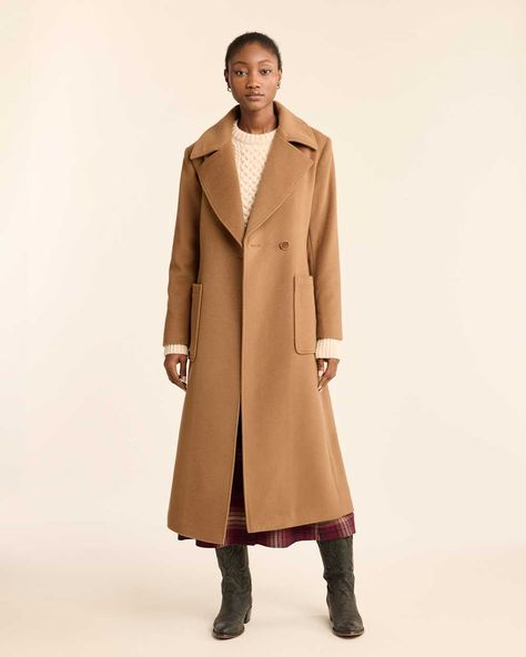 Women's long, double-breasted trench coat in a warm wool blend with a touch of cashmere for added softness and luxury. Slightly shaped fit, set-in sleeves, two patch pockets, one interior pocket, and optional belt. Button closures. Fully lined. 70% wool/20% nylon/10% cashmere; polyester lining. Imported. | WOMEN'S NOB HILL WOOL WRAP COAT Professor Outfits, Camel Winter Coat, Pendleton Coat, Wool Wrap Coat, Short Gloves, Banquette Seating, Baby Fabric, Double Breasted Trench Coat, Maxi Coat