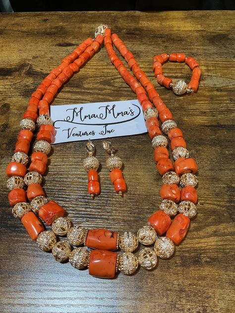 Benin Wedding, Nigerian Beads, Wedding Coral, Baby Dedication, African Lace Dresses, Coral Gemstone, African Lace, Coral Beads, Bead Designs