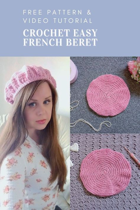 Crochet this beautiful French beret with the free pattern and video tutorial. This crochet project is perfect for beginners, and looks beautiful in all seasons. Crocheted with 100% mercerized cotton, this elegant project definitely has "Emily in Paris" vibes. Crochet Beret Free Pattern Easy, Beret Crochet Pattern Free, Beret Free Pattern, Crochet Beret Free Pattern, Crochet Beret Pattern, Beret Crochet, Cottagecore Crochet, Feminine Crochet, Crochet Baby Projects