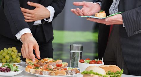 Corporate workers eating from a catering business Buffet Wedding Reception, Office Catering, Outdoor Catering, Lunch Catering, Breakfast Platter, Lunch Buffet, Business Lunch, Corporate Catering, Party Catering