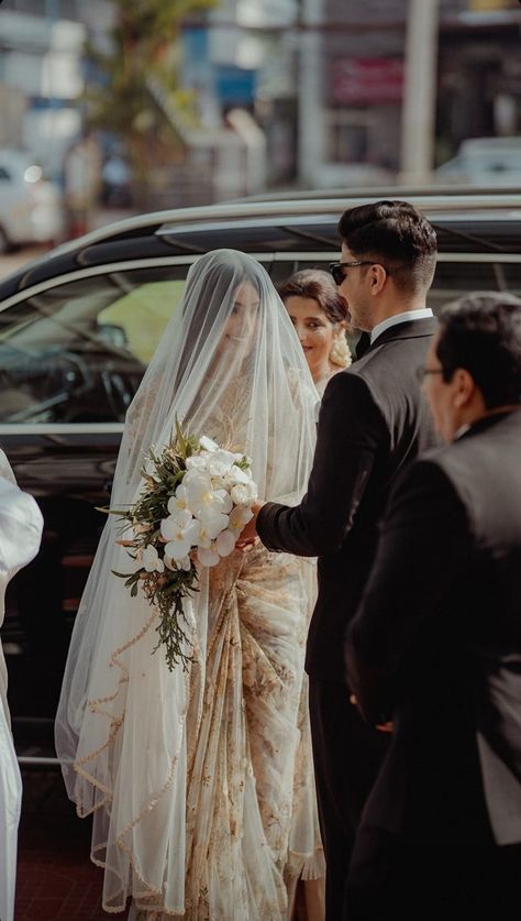 Christian Wedding, Bride And Groom, Veil, The Bride, Saree, White