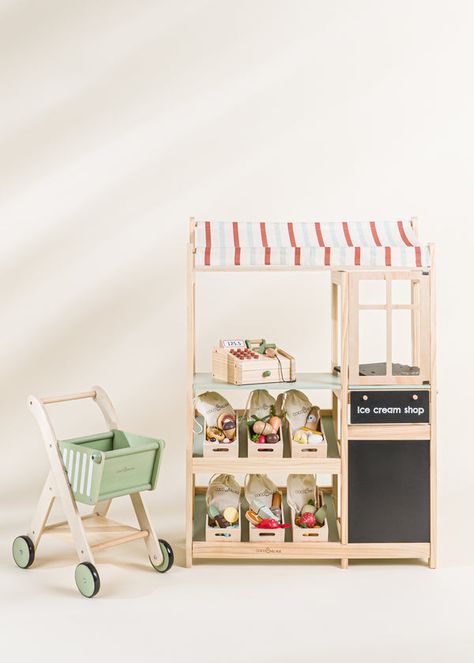 Kids Market Stand, Wooden Shopping Cart, Play Market Stand, Wooden Cash Register, Toy Market, Ikea Play Kitchen, Kids Market, Play Market, Girls Playroom