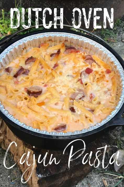 Campfire Dutch Oven Recipes, Easy Dutch Oven Recipes, Dutch Oven Recipes Cast Iron, Dutch Oven Camping Recipes, Camping Meal Planning, Dutch Oven Camping, Cajun Pasta, Camping Dinners, Dutch Oven Cooking