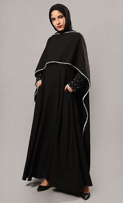 Looks and feels great Abaya Fashion Modern, Modern Abaya, Abaya Outfit, Embroidered Cape, Modern Vintage Style, Muslim Dresses, Applique Work, Muslim Fashion Hijab Outfits, Cape Style