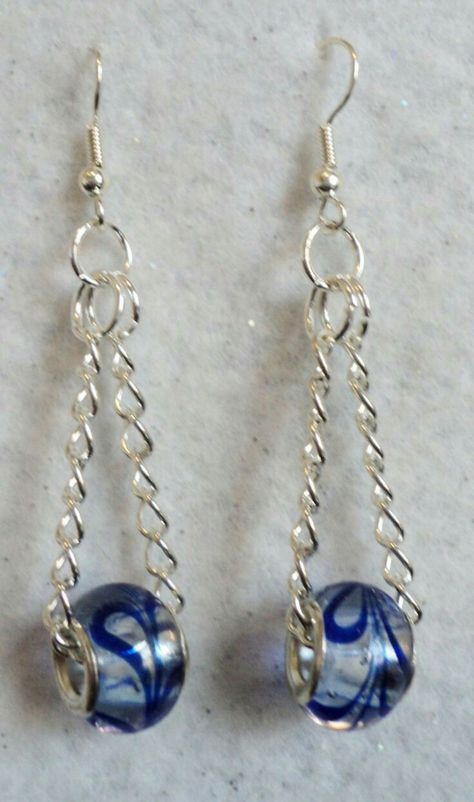 Teen Earrings, Anting Manik, Silver Chain Earrings, Teen Jewelry, Earrings Inspiration, Homemade Jewelry, Diy Schmuck, Lampwork Glass Beads, Chain Earrings