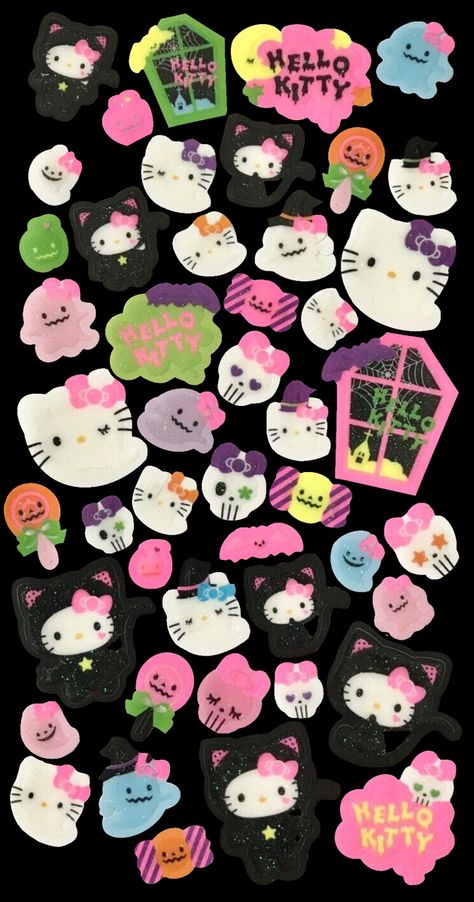 Halloween Cute Wallpaper Aesthetic, Hello Kitty Fall Wallpaper Desktop, Halloween Wallpaper Y2k, Halloween Y2k Wallpaper, Sanrio Wallpaper Halloween, Hello Kitty Halloween Aesthetic, Hello Kitty Characters Wallpaper, Hello Kitty Backgrounds Iphone, Halloween Kawaii Wallpaper