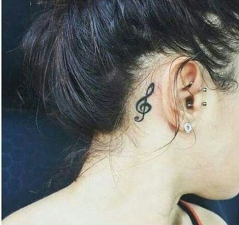 Behind the ear Treble Clef Music Staff Tattoo, Treble Clef Tattoo, Tiny Bird Tattoos, Behind Ear Tattoos, Side Neck Tattoo, Tattoo Behind Ear, Small Girly Tattoos, Music Tattoo Designs, Hip Tattoos Women