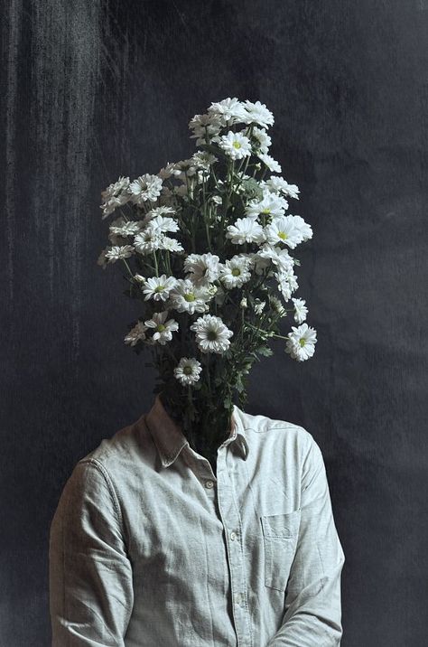 A Man, Flowers, Wall, Photography, White, Black