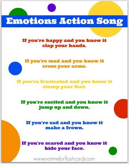 emotions-action-song-printable-no-time-for-flash-cards Preschool Emotions, Feelings Preschool, Emotions Preschool, Free Lyrics, Circle Time Songs, Feelings Activities, Classroom Songs, Songs For Toddlers, Emotions Activities