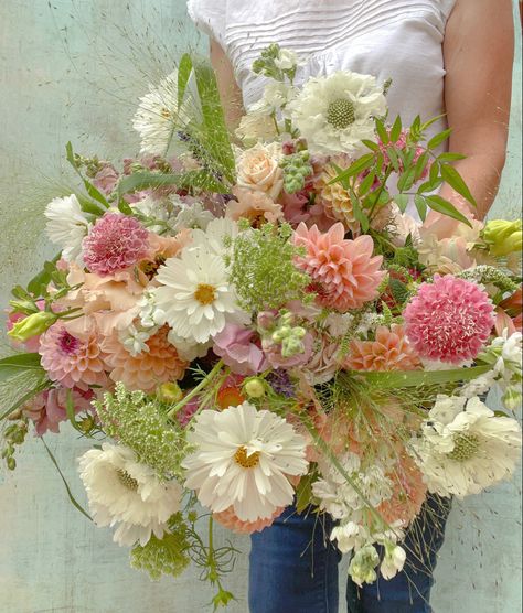 May Flowers In Season Wedding Bouquets, Bridal Bouquet Late Summer, August Bouquet Wedding, Garden Party Bouquet, Garden Party Wedding Bouquet, August Wedding Florals, Zinnia Flower Arrangements, Cosmos Wedding Flowers, Garden Flower Bouquet