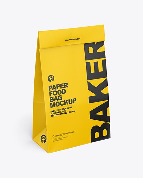 Yellow Food Packaging, Creative Paper Bag Design, Yellow Packaging Design, Food Bag Design, Food Bag Packaging, Food Paper Bag, Yellow Packaging, Paper Bag Mockup, Baked Food