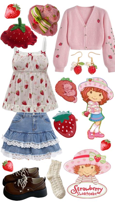 I found all this stuff on ROMWE if you’re looking for it! Strawberry Shortcake Halloween Costume, Strawberry Shortcake Outfits, Strawberry Shortcake Costume, Strawberry Costume, Strawberry Outfit, Classy Halloween Costumes, Trio Halloween Costumes, Pretty Halloween Costumes, Halloween Party Outfits