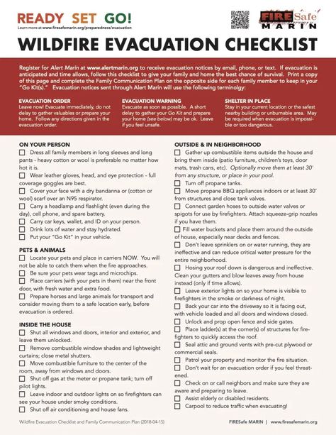 An Evacuation Checklist | San Geronimo Valley Emergency Readiness Group Emergency Evacuation List, Fire Emergency Evacuation Plan, Emergency Evacuation Checklist, Fire Evacuation Checklist, Fire Evacuation Plan, Evacuation Checklist, Emergency Evacuation Plan, Summer Cabins, Life In California